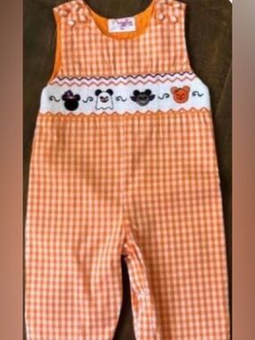 Orange Gingham Smocked Halloween One-Piece Bodysuit - Unbranded